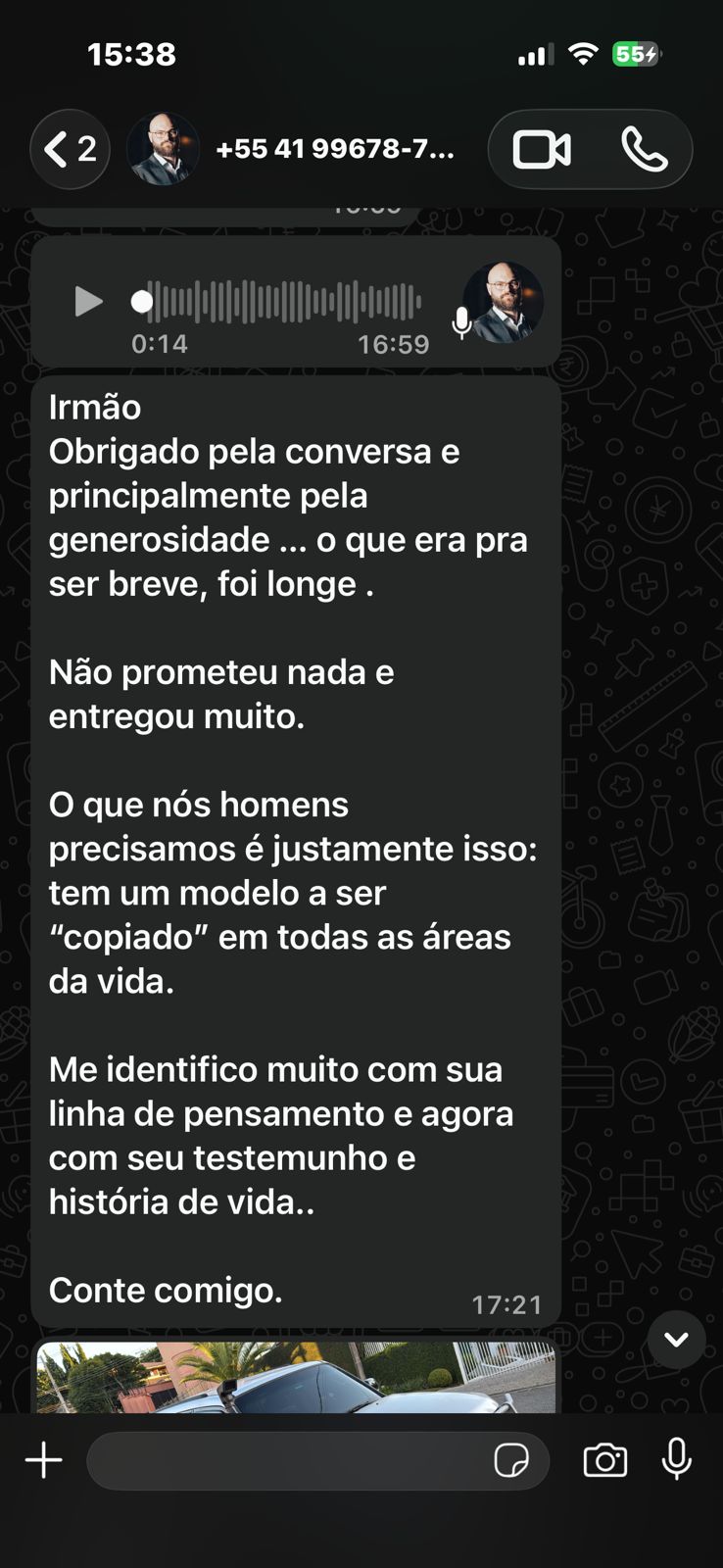 Depoimento via WhatsApp sobre testemunho e história de vida